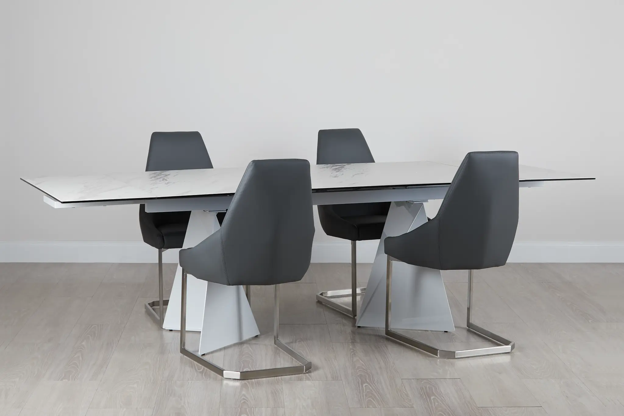 Monaco Gray Ceramic Table & 4 Upholstered Chairs Monaco Gray Ceramic Table & 4 Upholstered Chairs