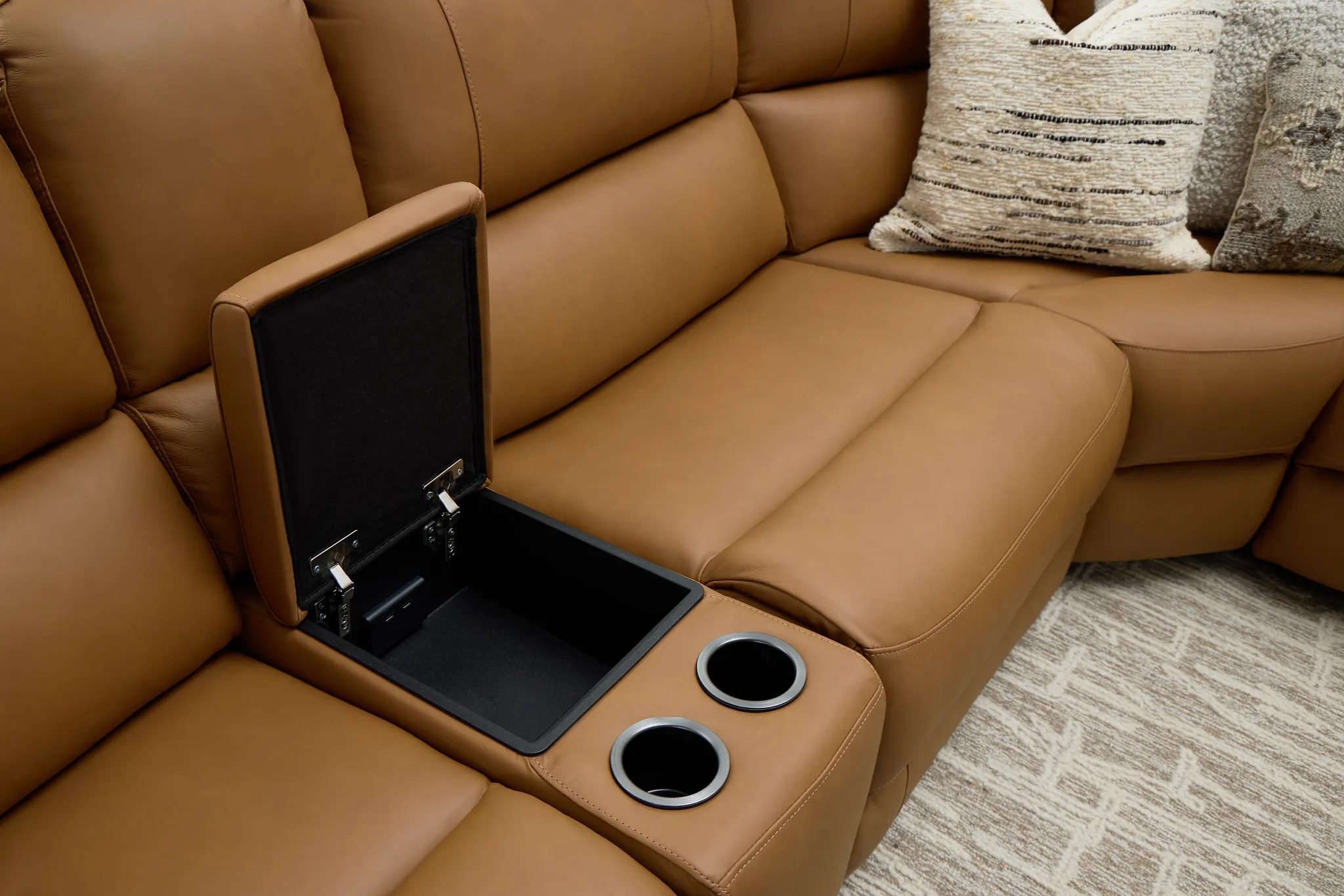 Summit Light Brown Lthr/vinyl Medium Triple Power 2-arm Sectional