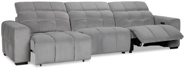 Gemma Light Gray Velvet Left Chaise Power Reclining Sectional