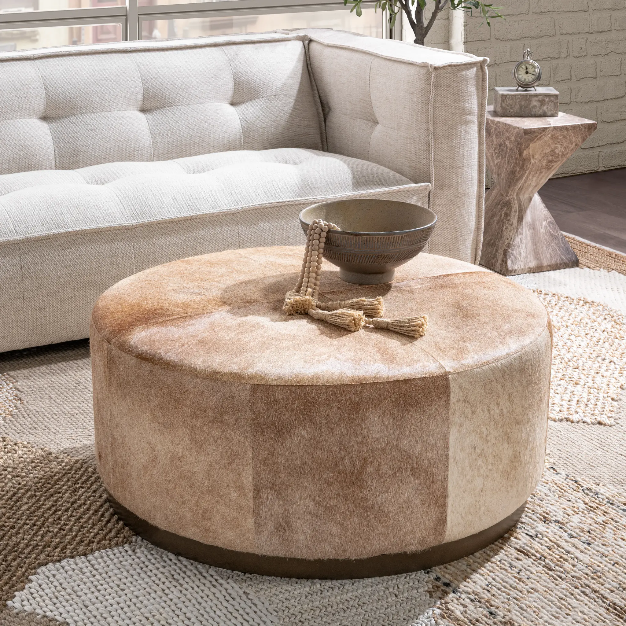 Pups Beige Round Ottoman Table Pups Beige Round Ottoman Table