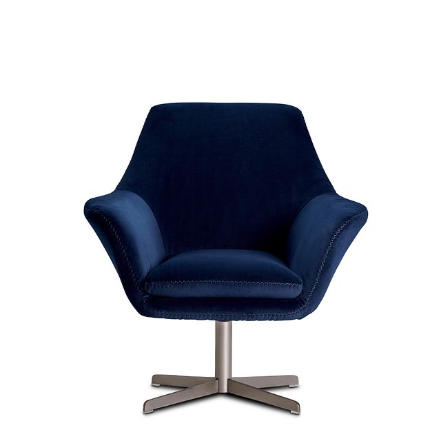 Xander Dark Blue Velvet Swivel Accent Chair (2)
