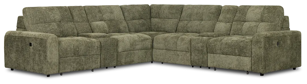 Hendrix Green Fabric Large Dual Power 2 Arm Extension Chaise Sectional
