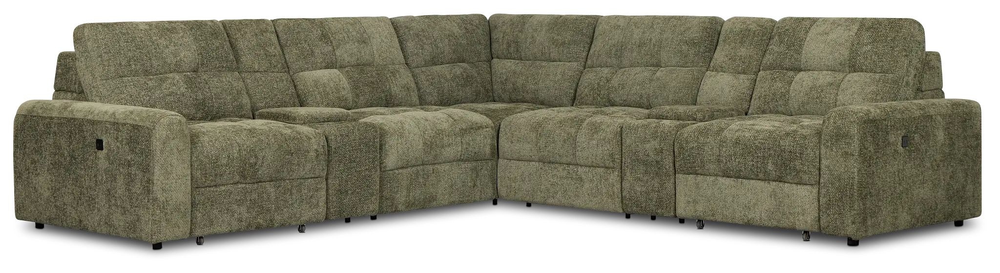 Hendrix Green Fabric Large Dual Power 2 Arm Extension Chaise Sectional Hendrix Green Fabric Large Dual Power 2 Arm Extension Chaise Sectional