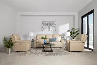 Fallon Beige Lthr/vinyl Power Reclining Sofa W/ Massage