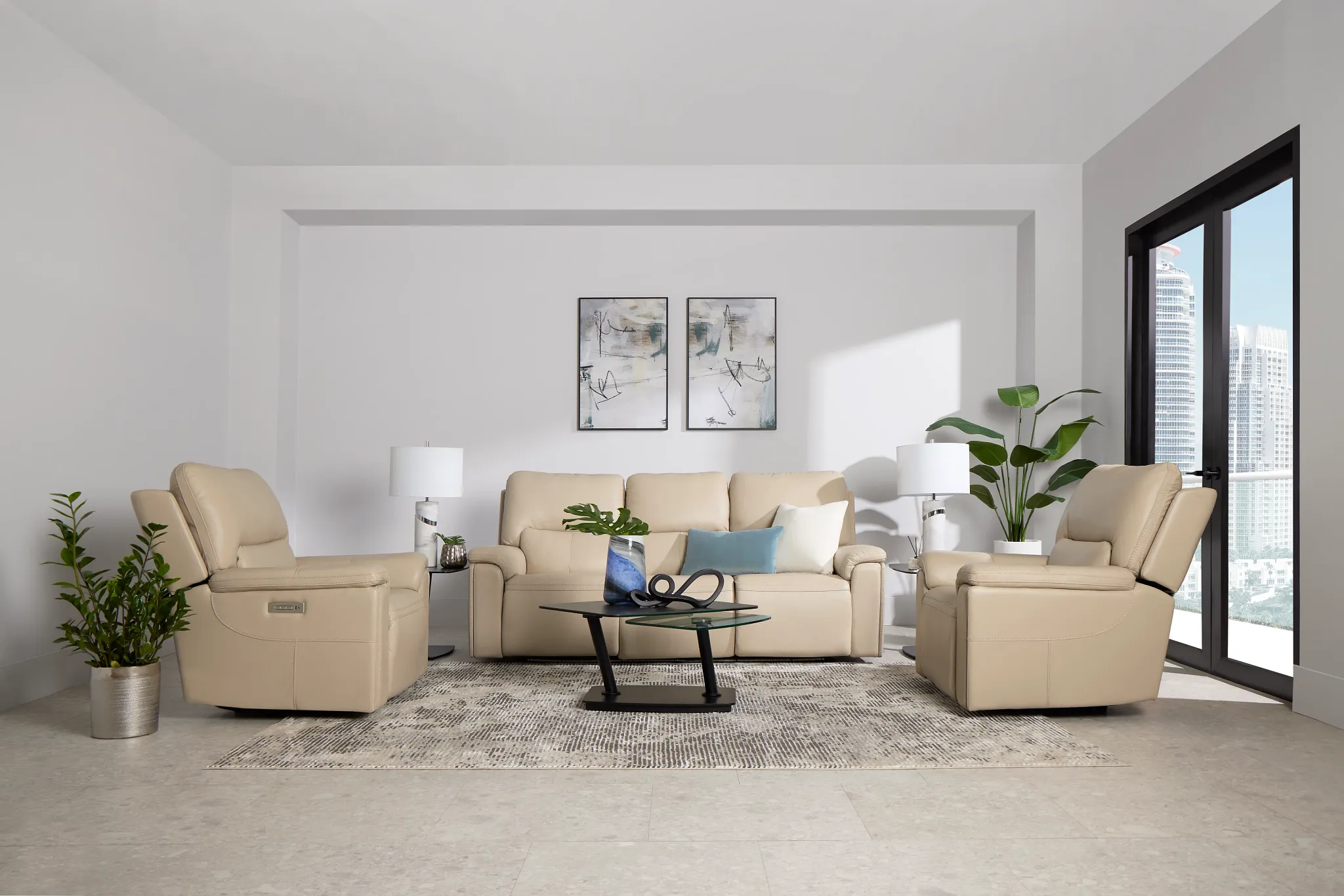 Fallon Beige Lthr/vinyl Power Reclining Sofa W/ Massage