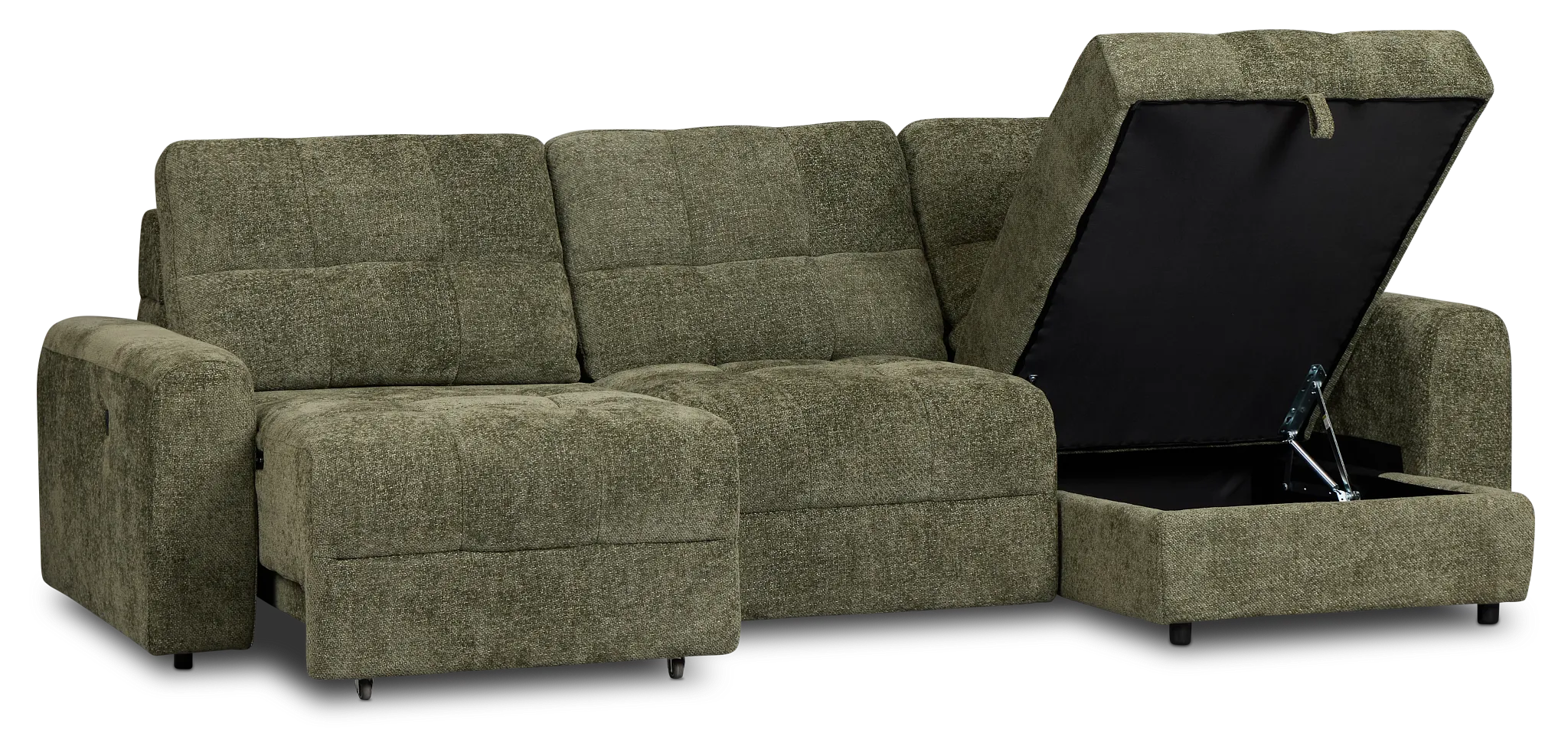 Hendrix Green Fabric Right Dual Power Extension Chaise Sectional