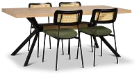Lynden Light Tone Rect Table & 4 Green Woven Upholstered Side Chairs