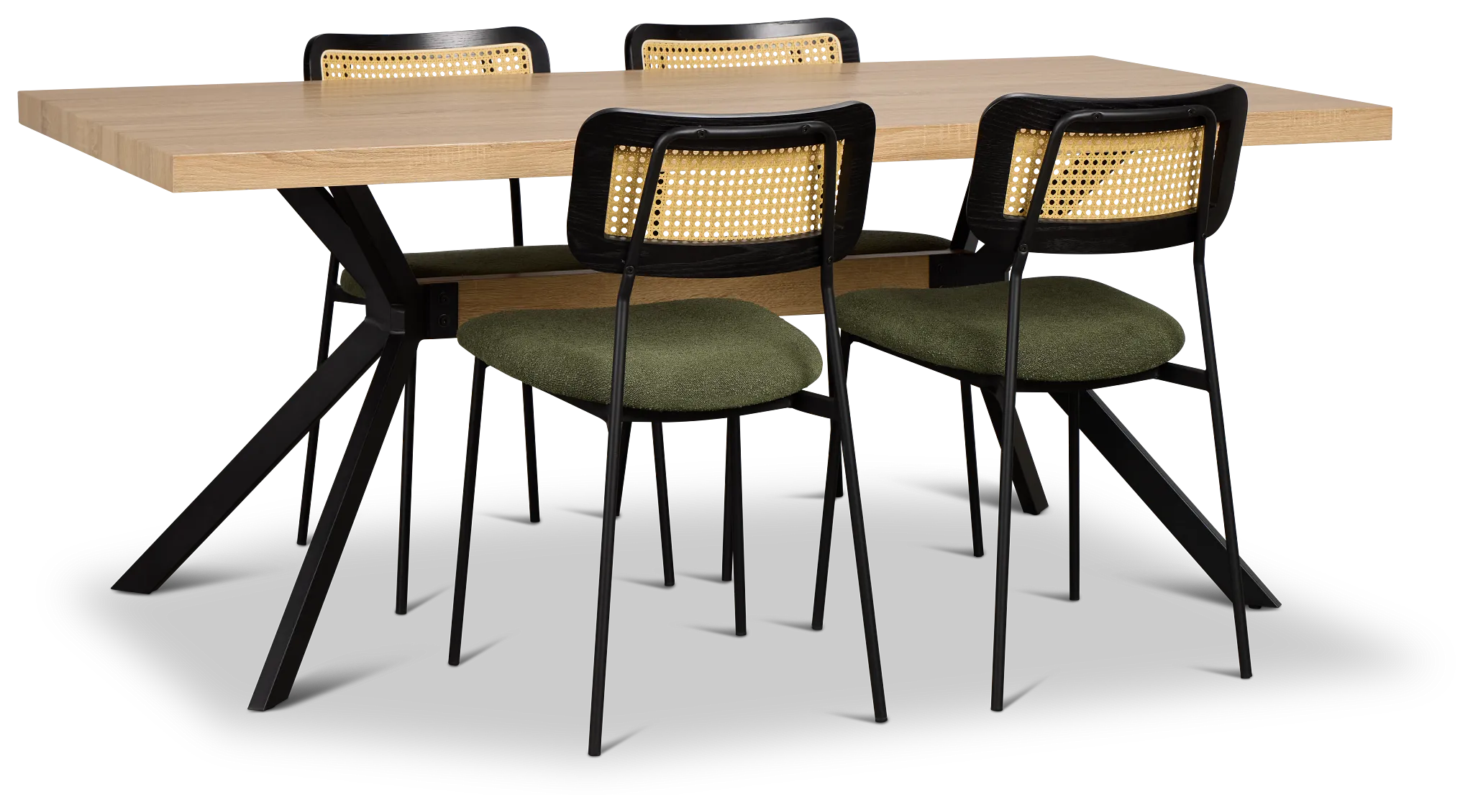 Lynden Light Tone Rect Table & 4 Green Woven Upholstered Side Chairs