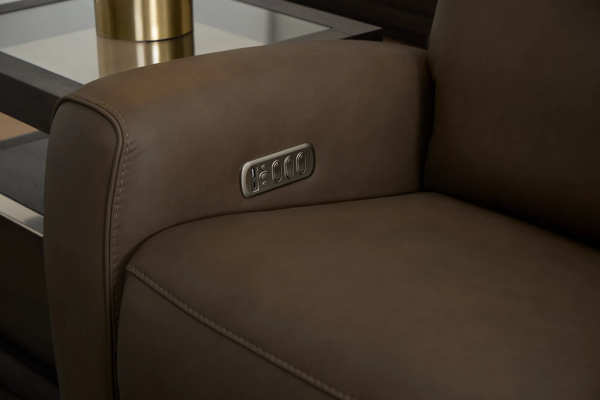 Flexsteel Belmont Dark Brown Lthr/vinyl Medium Triple Power 2-arm Sectional