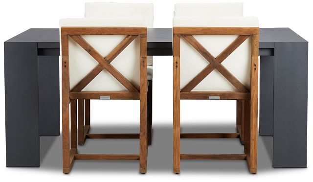 Linear Dark Gray White 70" Aluminum Table & 4 Teak Cushioned Side Chairs