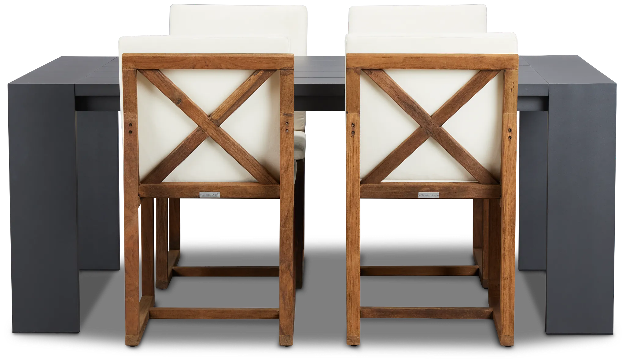 Linear Dark Gray White 70" Aluminum Table & 4 Teak Cushioned Side Chairs