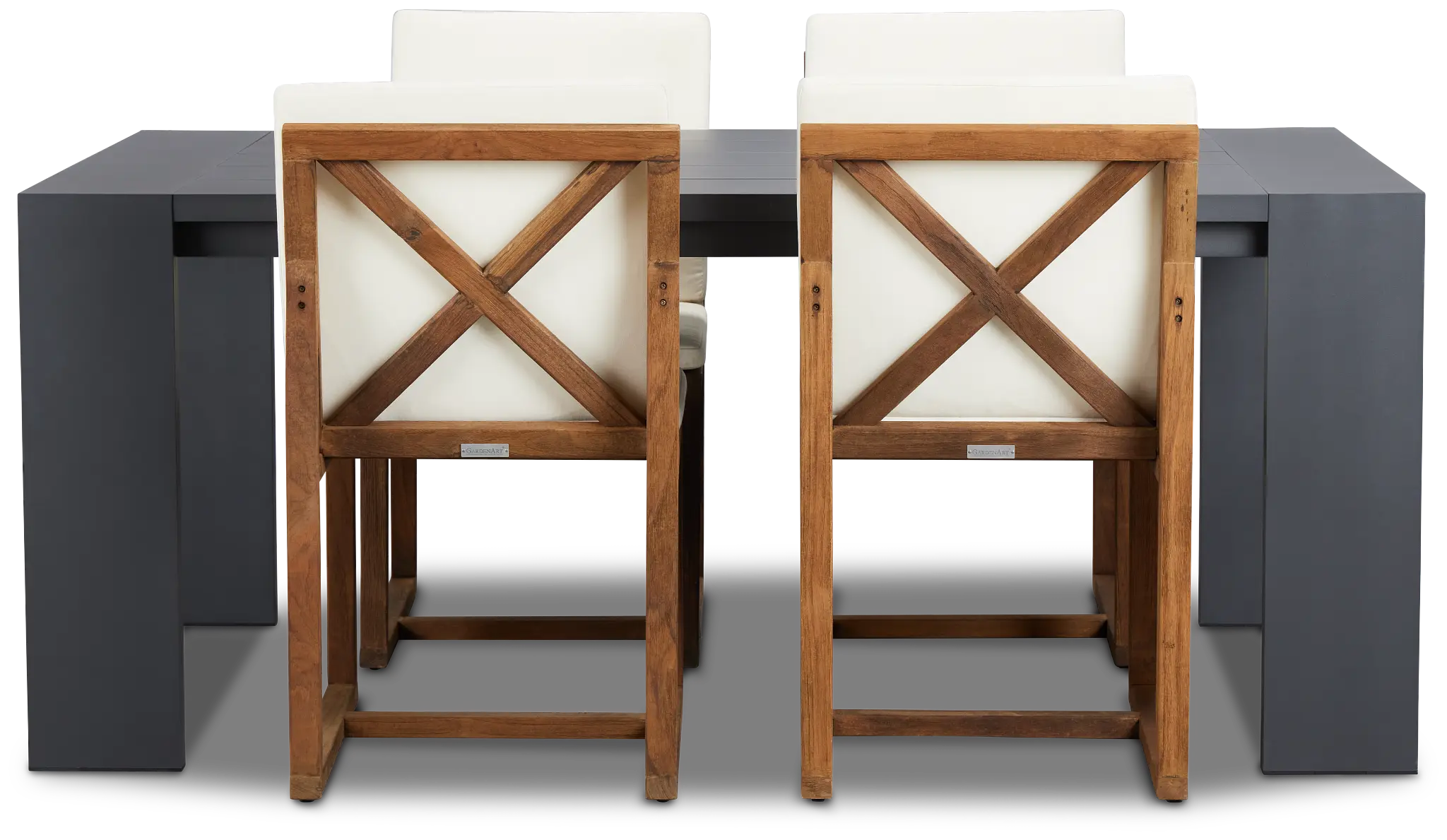 Linear Dark Gray White 70" Aluminum Table & 4 Teak Cushioned Side Chairs Linear Dark Gray White 70" Aluminum Table & 4 Teak Cushioned Side Chairs