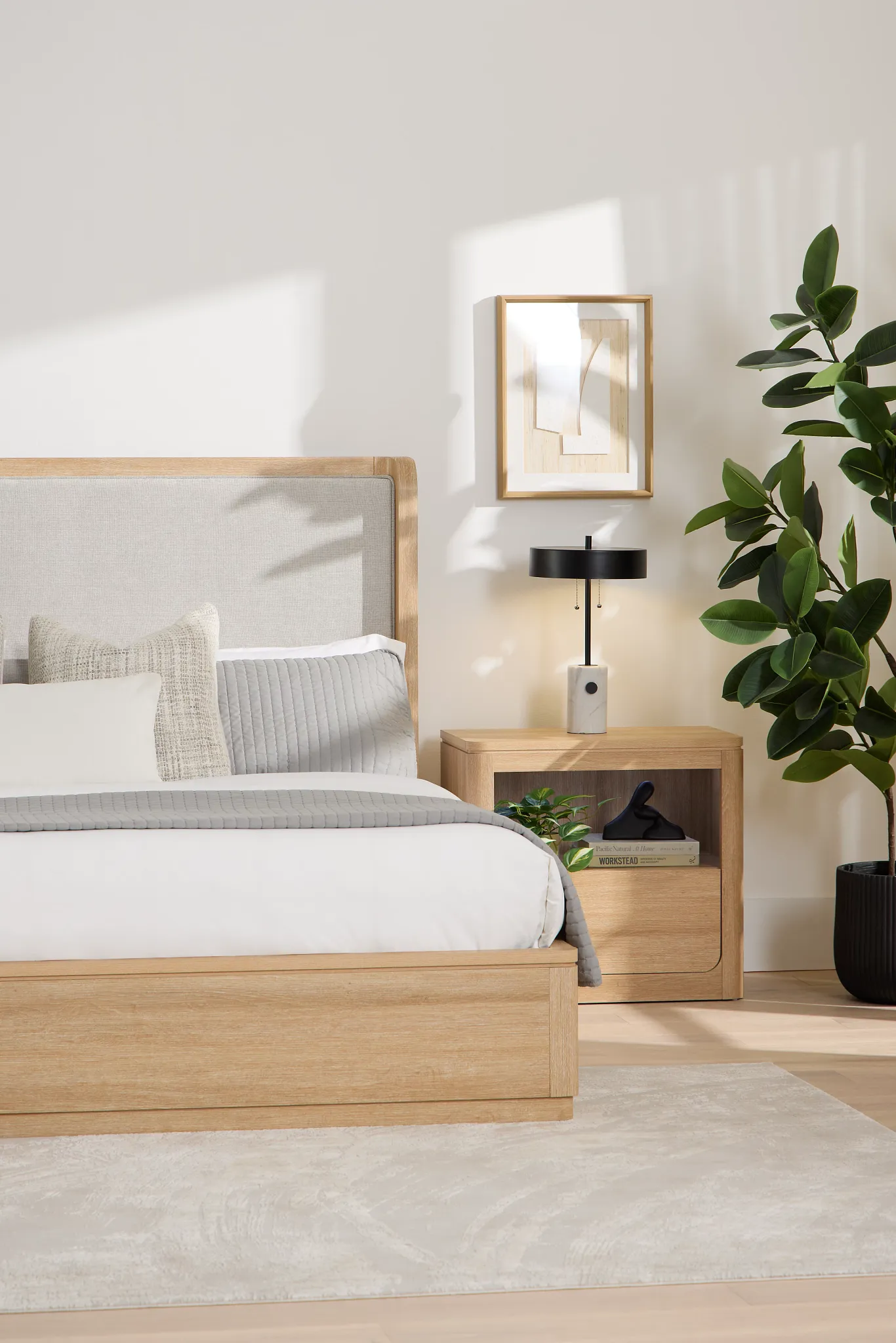 Emory Light Tone Upholstered Platform Bed