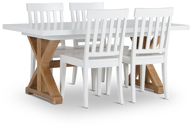Nantucket Two-tone White Trestle Table & 4 White Chairs (2)
