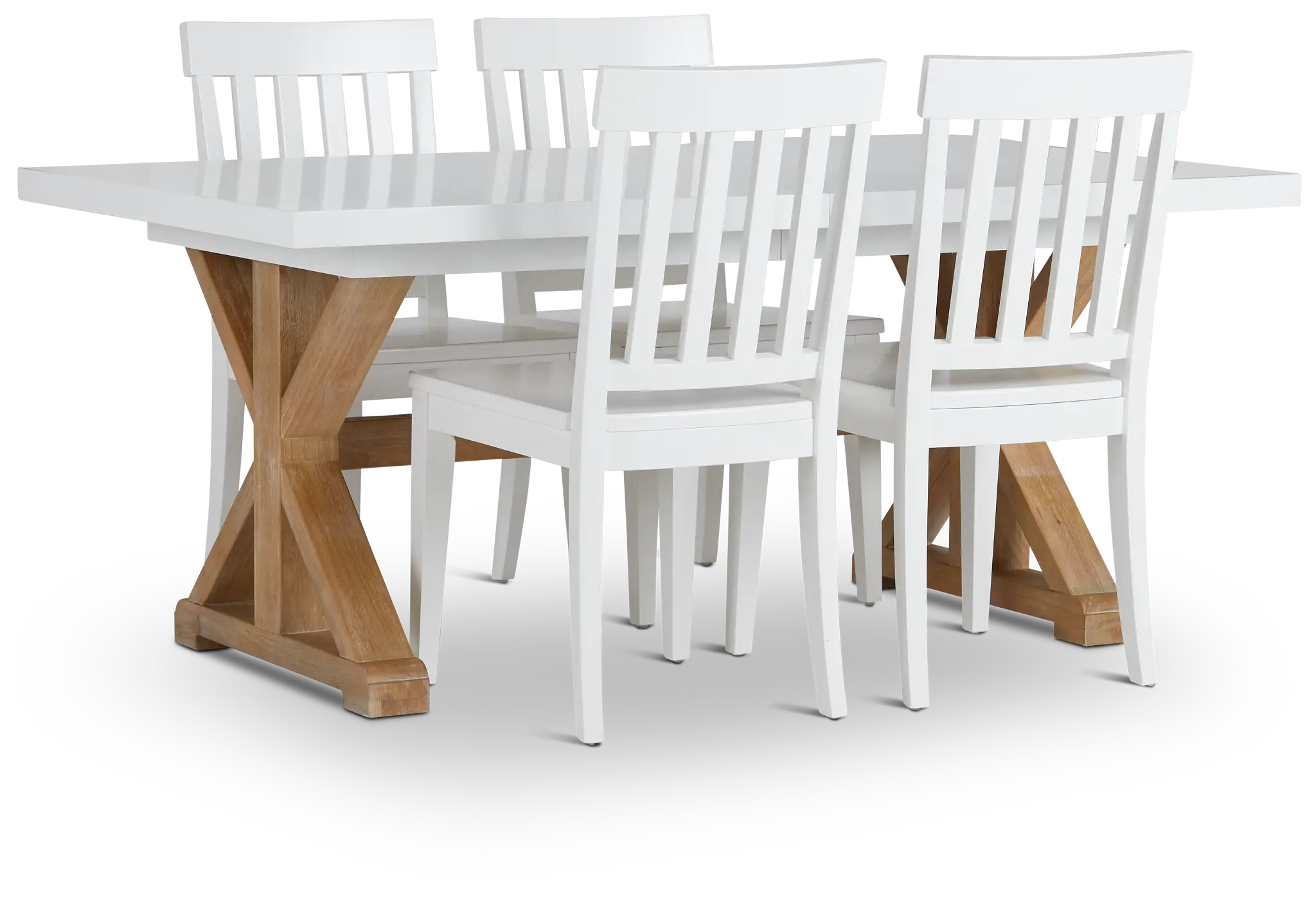 Nantucket Two-tone White Trestle Table & 4 White Chairs Nantucket Two-tone White Trestle Table & 4 White Chairs