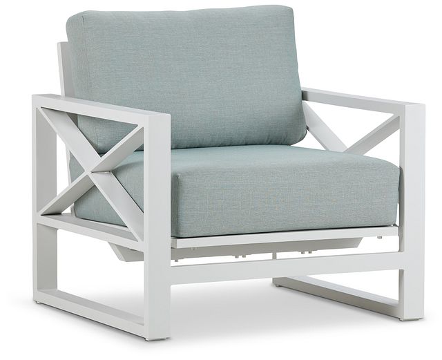 Linear White Teal Rocking Chair