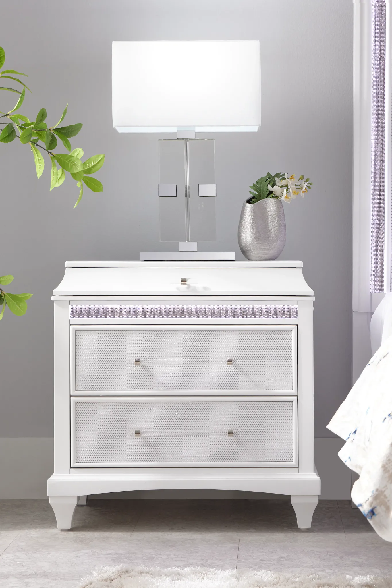 Milan White 2-drawer Nightstand