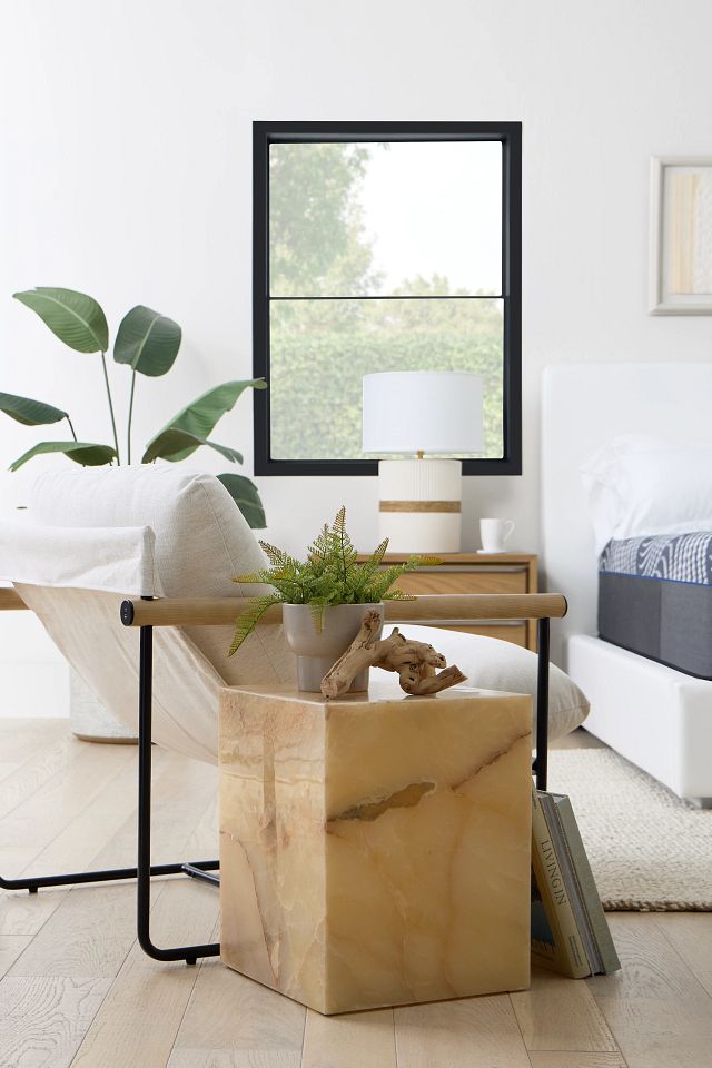 Haven White Stone Square End Table