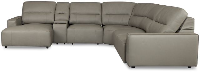 Rudy Gray Lthr/vinyl Medium Dual Power Left Extension Chaise Sectional