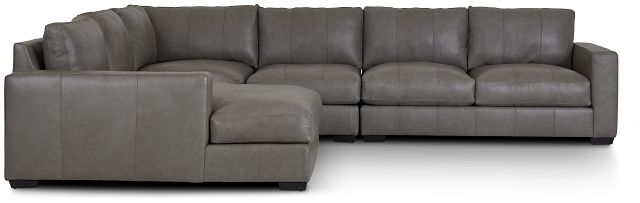 Dawkins Gray Leather Large Left Chaise Sectional