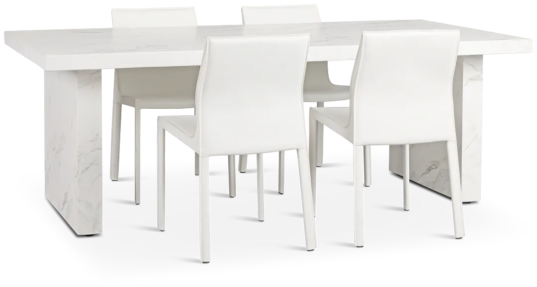 Viscaya White Rect Table & 4 White Upholstered Chairs
