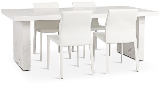 Viscaya White Rect Table & 4 White Upholstered Chairs