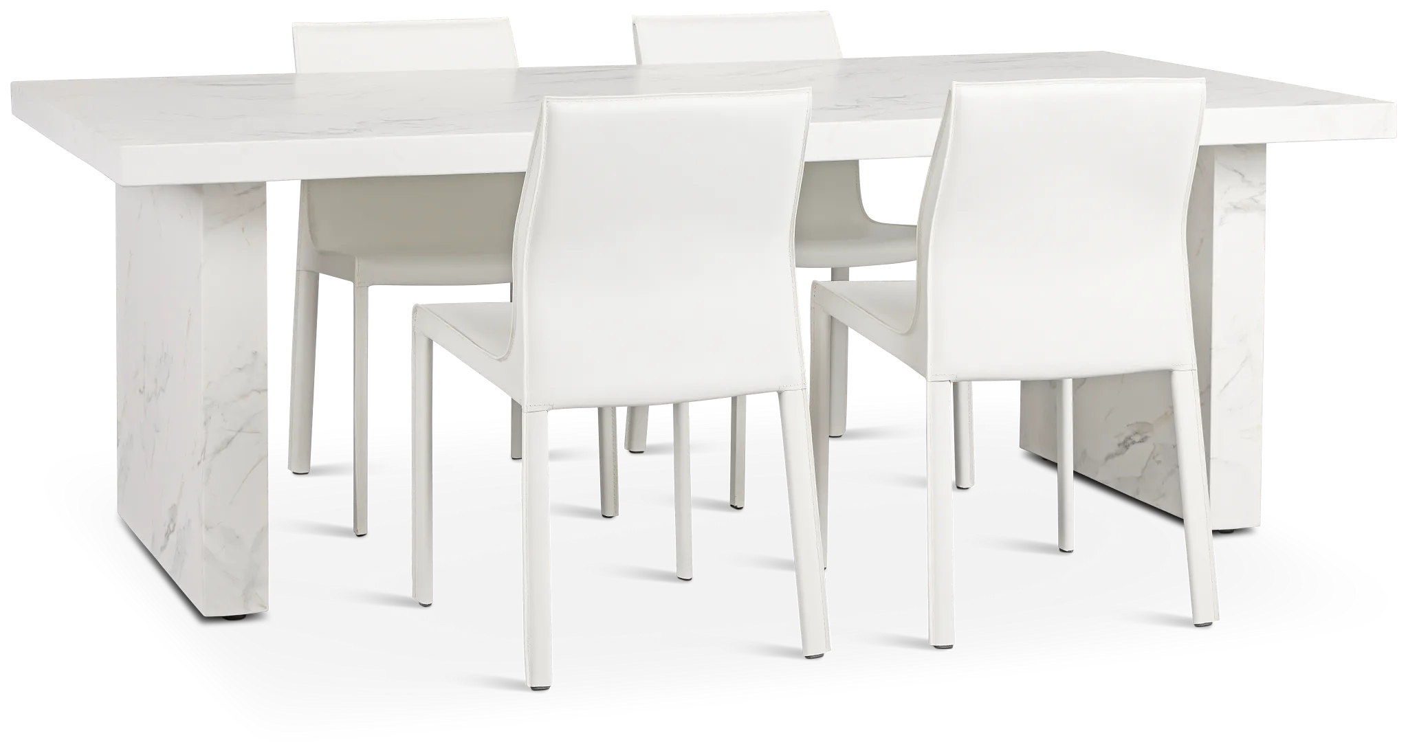 Viscaya White Rect Table & 4 White Upholstered Chairs
