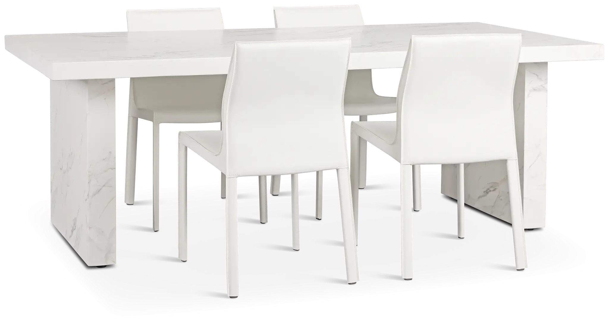 Viscaya White Rect Table & 4 White Upholstered Chairs Viscaya White Rect Table & 4 White Upholstered Chairs
