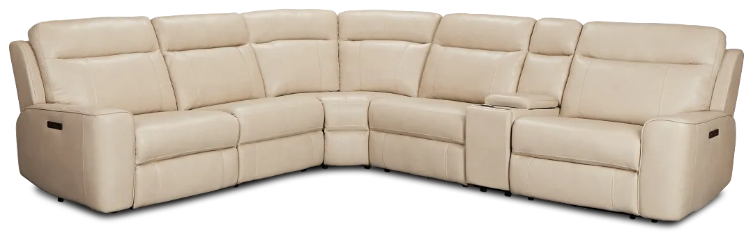 Benji Light Beige Lthr/vinyl Medium Triple Power 2-arm Sectional