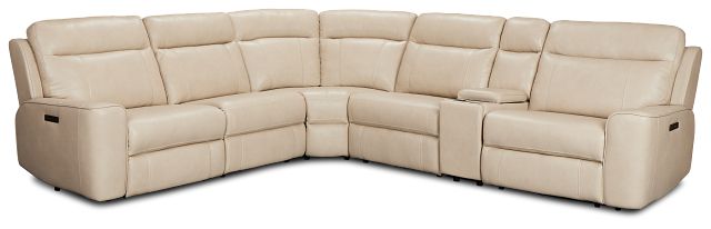 Benji Light Beige Lthr/vinyl Medium Triple Power 2-arm Sectional