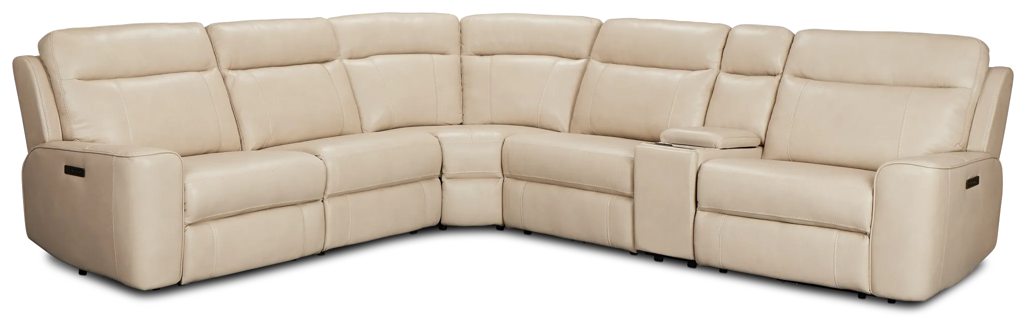 Benji Light Beige Lthr/vinyl Medium Triple Power 2-arm Sectional