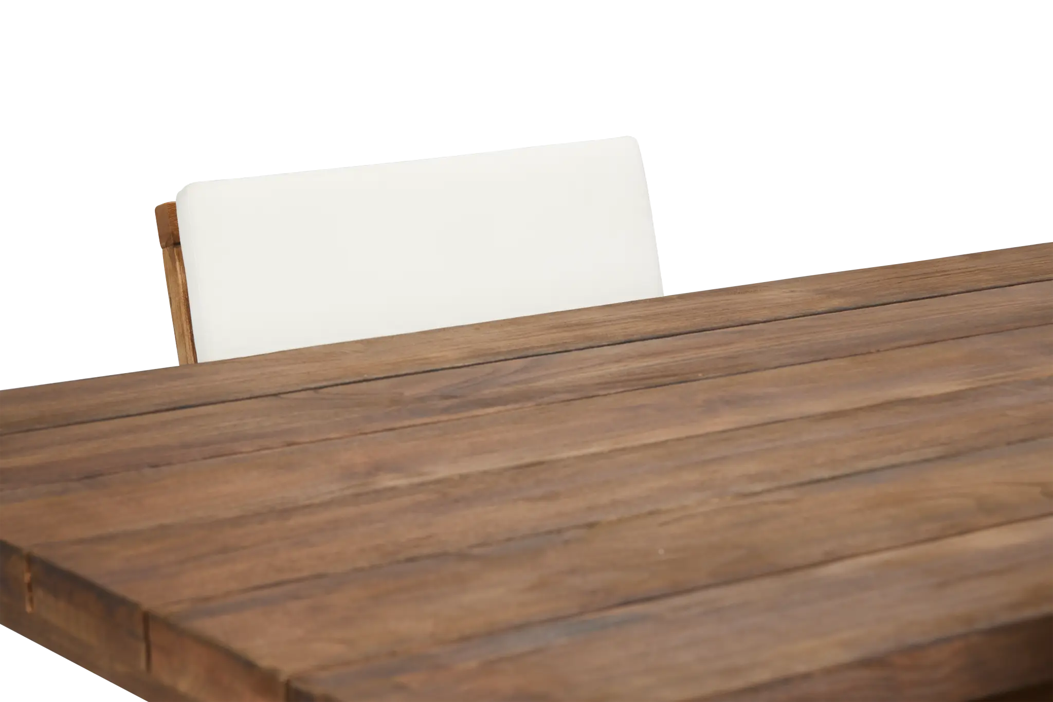 Linear Dark Gray White 102" Teak Table & 4 Teak Cushioned Side Chairs Linear Dark Gray White 102" Teak Table & 4 Teak Cushioned Side Chairs