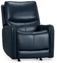 Jonas Dark Blue Lthr/vinyl Power Recliner With Heat And Massage