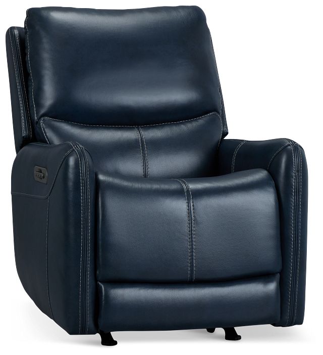 Jonas Dark Blue Lthr/vinyl Power Recliner With Heat And Massage