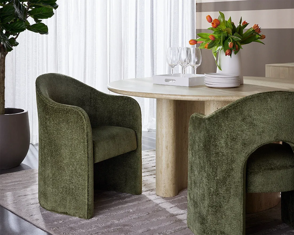 Callan Dark Green Curved Upholstered Arm Chair
