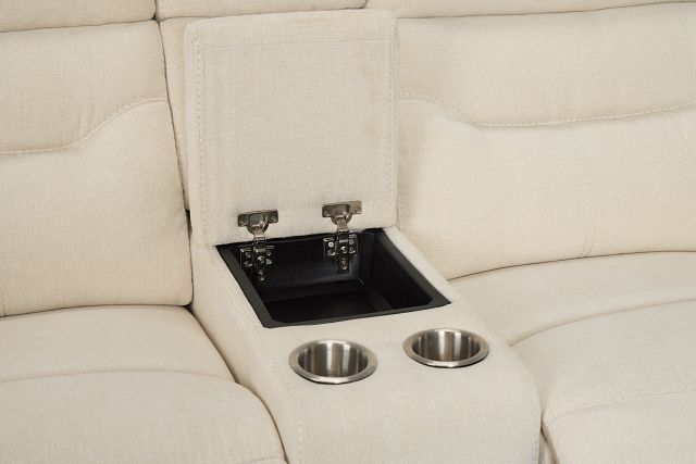 Travis Light Beige Fabric Power Reclining Console Loveseat