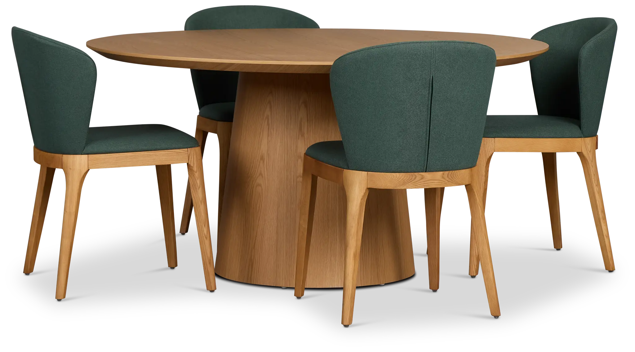 Nomad Light Tone 59" Round Table & 4 Dark Green Chairs W/light Tone Leg Nomad Light Tone 59" Round Table & 4 Dark Green Chairs W/light Tone Leg