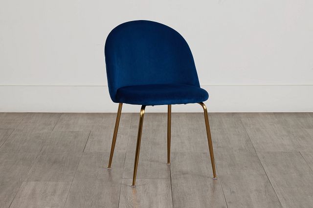 Capri Dark Blue Velvet Upholstered Side Chair W/ Gold Legs