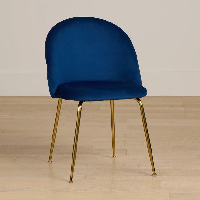 Capri Dark Blue Velvet Upholstered Side Chair W/ Gold Legs