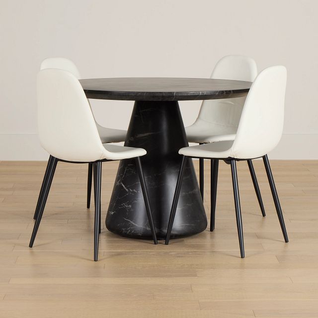 Merrick Black Round Table & 4 Upholstered Chairs