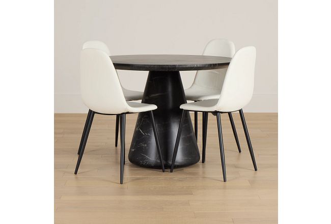 Merrick Black Round Table & 4 Upholstered Chairs