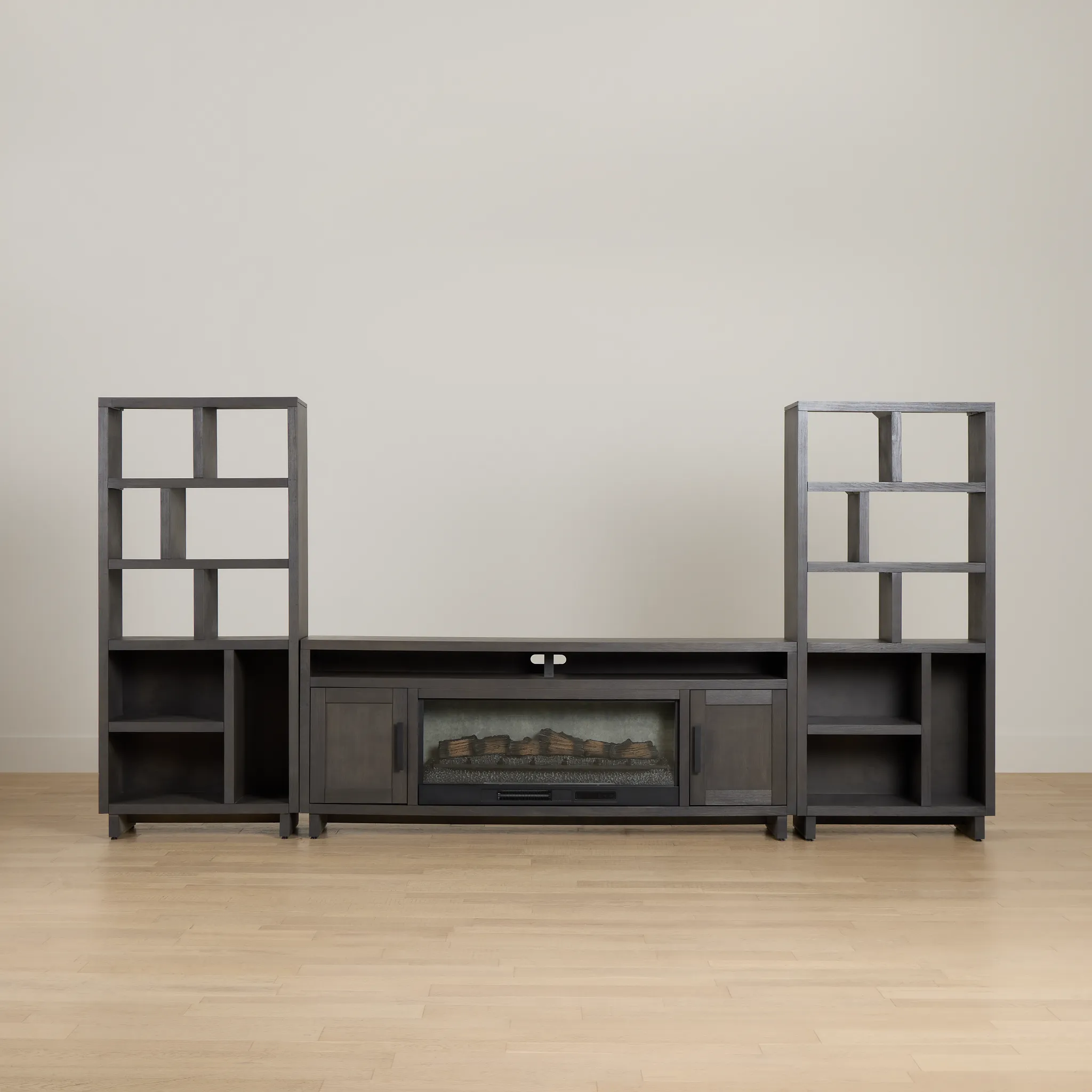 Richmond Gray 80" Open Pier Entertainment Wall With Fireplace