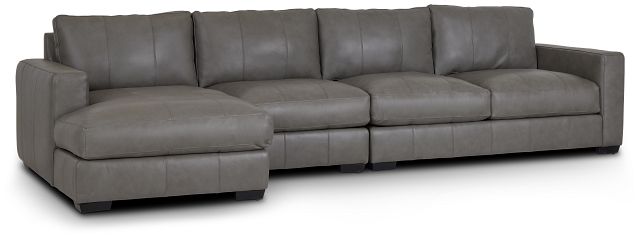 Dawkins Gray Leather Small Left Chaise Sectional
