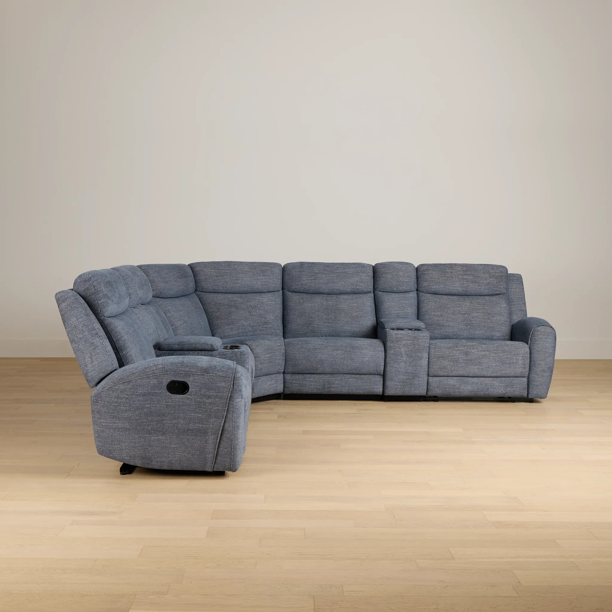 Walker Blue Fabric Large Dual Manually Reclining Two-arm Sectional