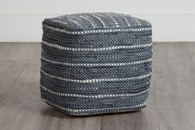 Darra Black Leather Accent Pouf