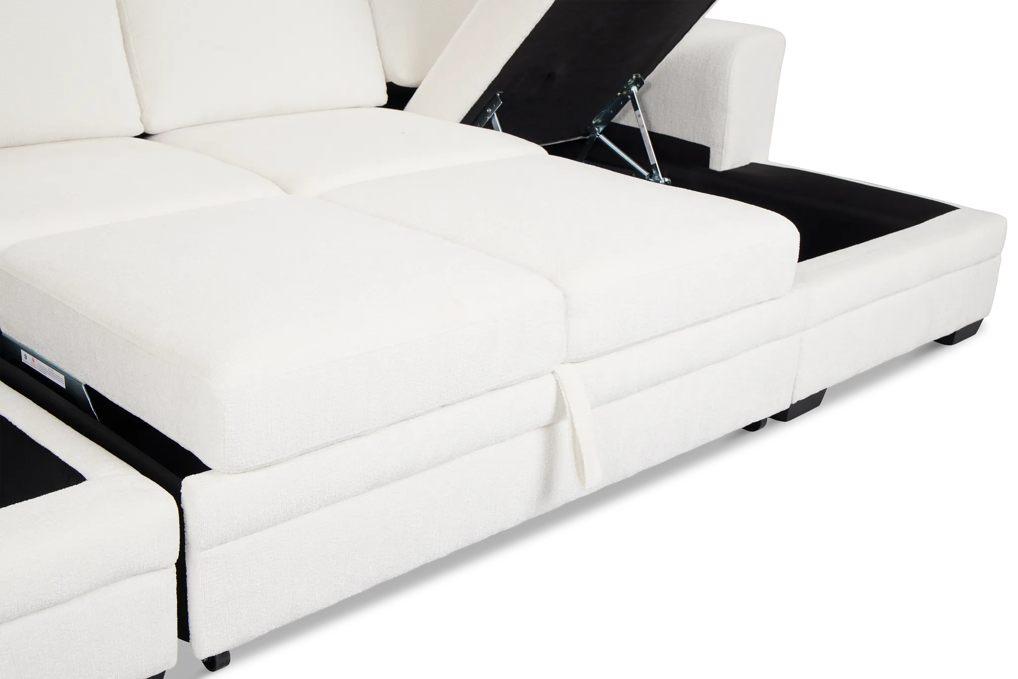 Everly White Fabric Double Chaise Sleeper Storage Sectional