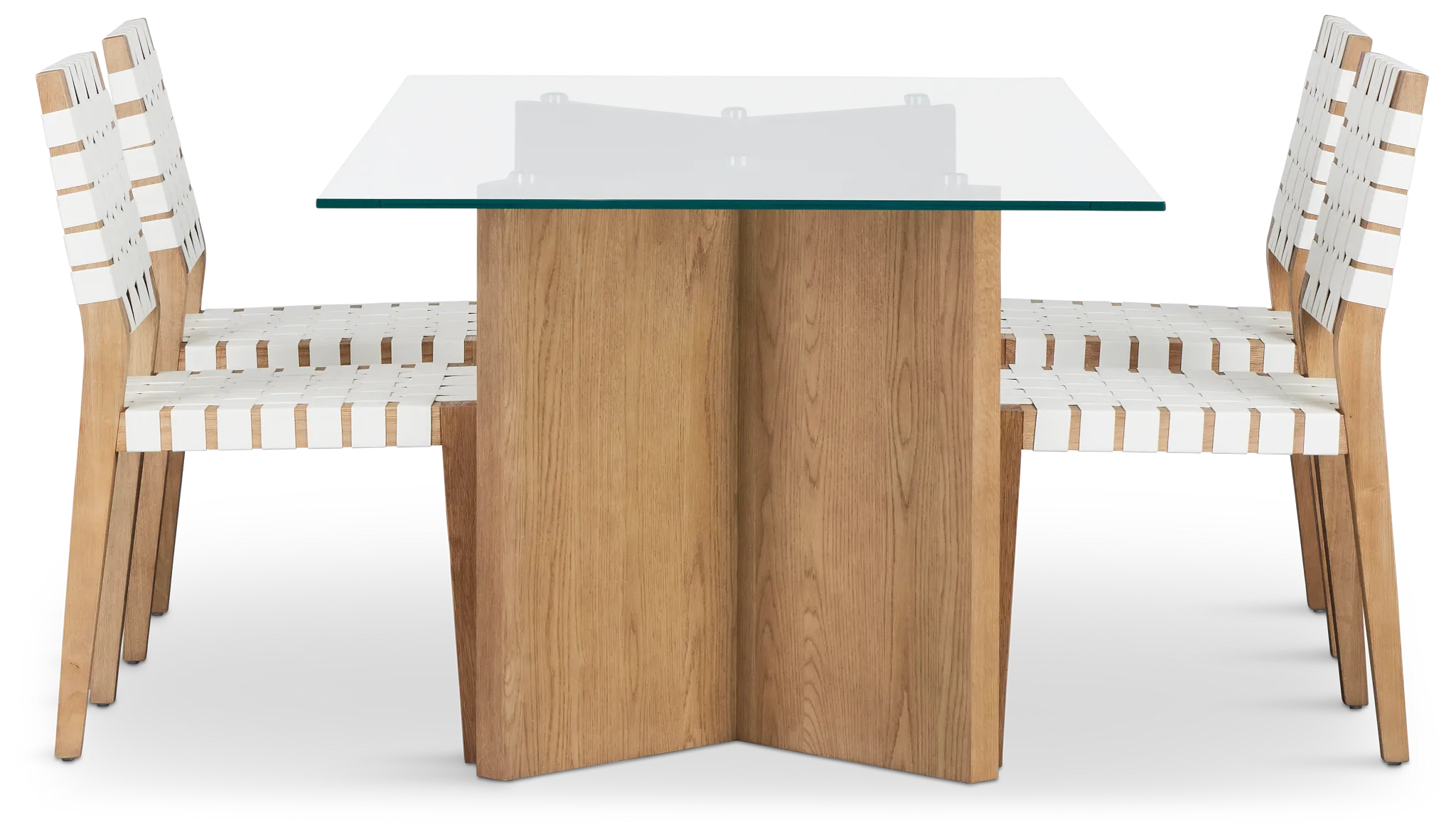 Haven Glass 80" Rectangular Table & 4 Woven Chairs