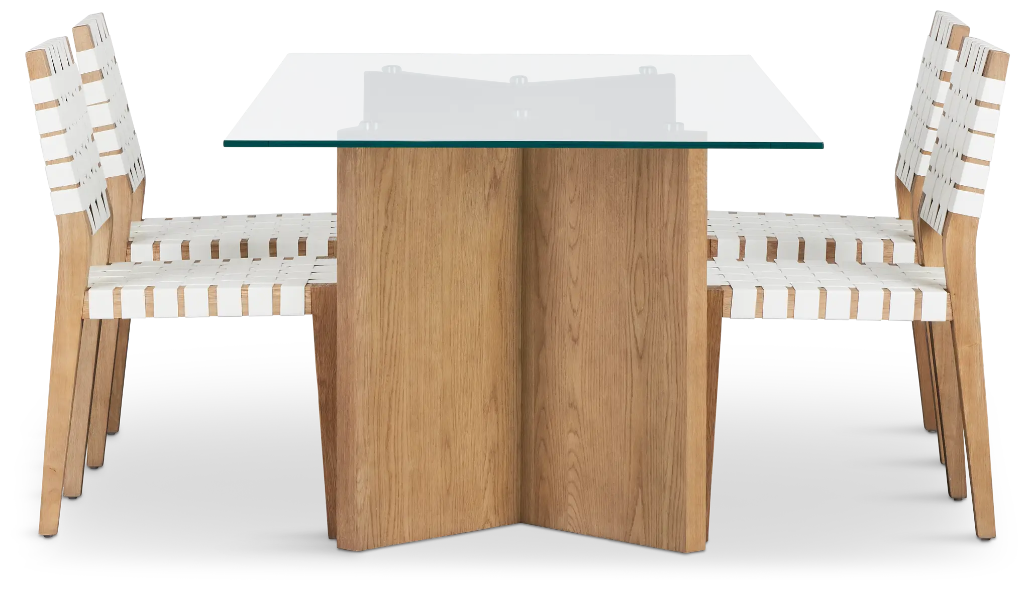 Haven Glass 80" Rectangular Table & 4 Woven Chairs Haven Glass 80" Rectangular Table & 4 Woven Chairs