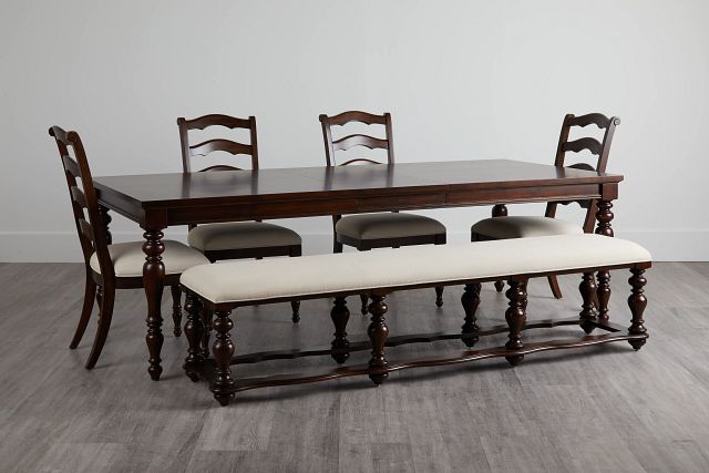 Savannah Dark Tone Rect Table, 4 Chairs & Bench