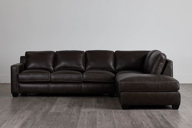 Carson Dark Brown Leather Right Bumper Memory Foam Sleeper Sectional